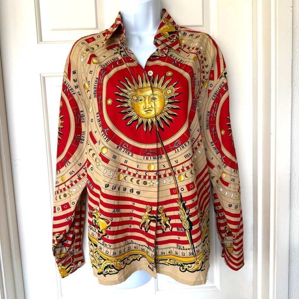 Vintage Mondi Women’s Red, Gold and Tan Celestial Sun Astronomical Zodiac Print